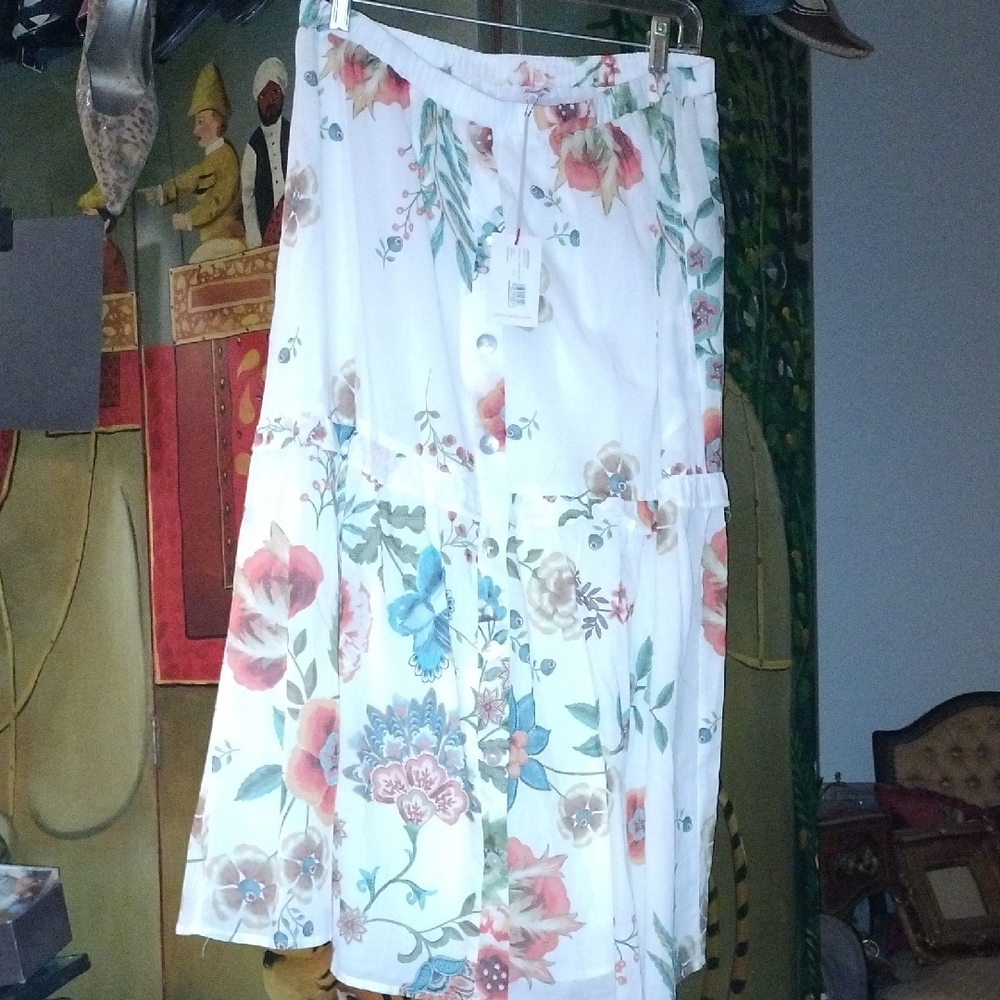 Johnny Was White Floral Skirt NWT